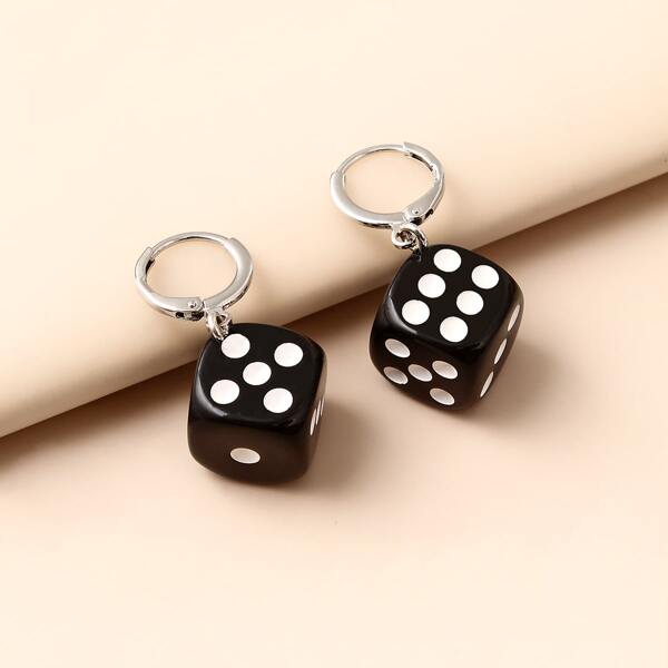 

Dice Drop Earrings, Black and white