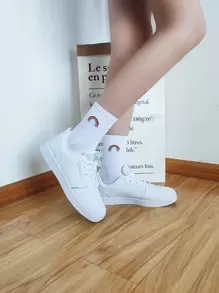 Rainbow Print Crew Socks - White - View 2