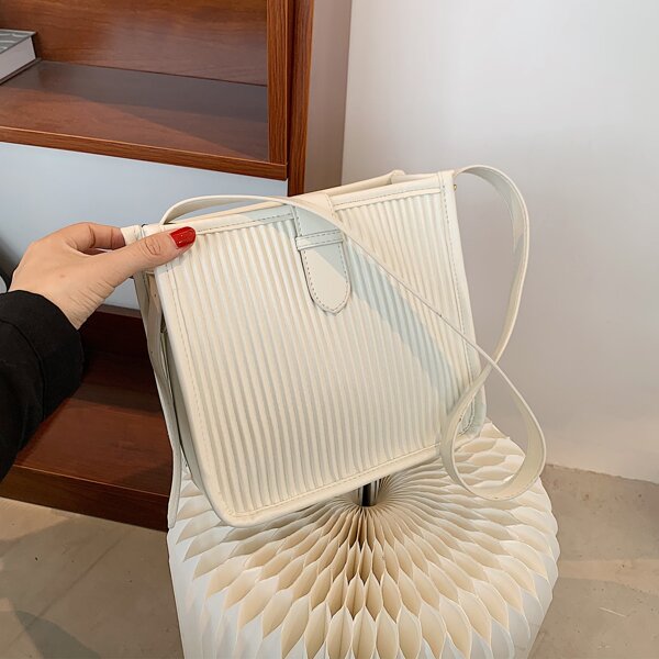 

Studded Detail Striped Crossbody Bag, Beige