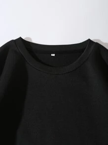 INAWLY Solid Drop Shoulder Sweatshirt,Long Sleeve Tops - Black - View 3