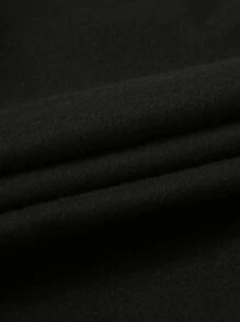 INAWLY Letter Graphic Colourblock Drop Shoulder Kangaroo Pocket Drawstring Thermal Hoodie - Black - View 3