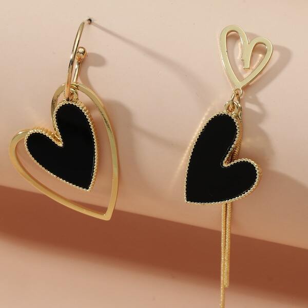 

Heart Drop Earrings, Black