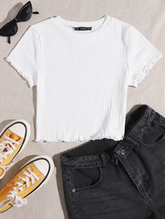 Plus Lettuce Trim Rib Knit Tee