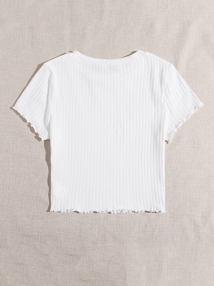 SHEIN EZwear 大碼木耳邊螺紋針織T恤 - 白色 - 查看 2