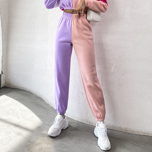 

Two Tone Elastic Waist Sweatpants, Multicolor