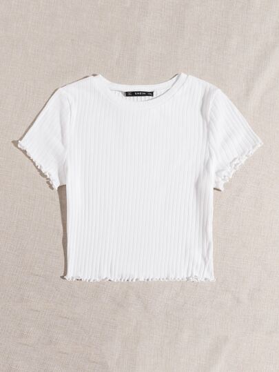 SHEIN EZwear Kaos Ukuran Plus Lettuce Trim Plain Casual