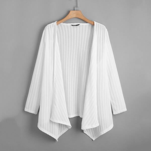 

Plus Rib Knit Open Front Coat, White