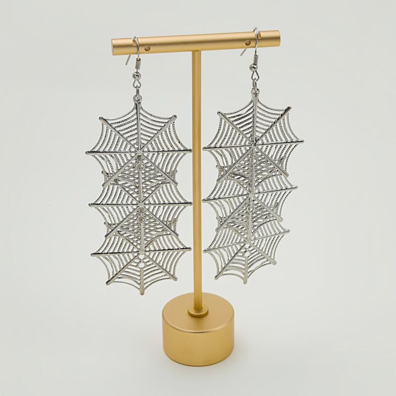 

Spider Web Design Drop Earrings, Silver