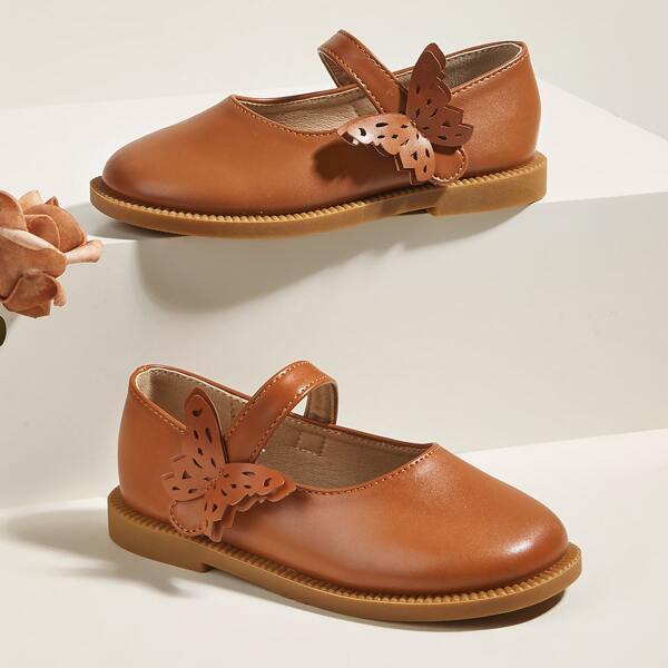 

Girls Butterfly Decor Mary Jane Flats, Brown