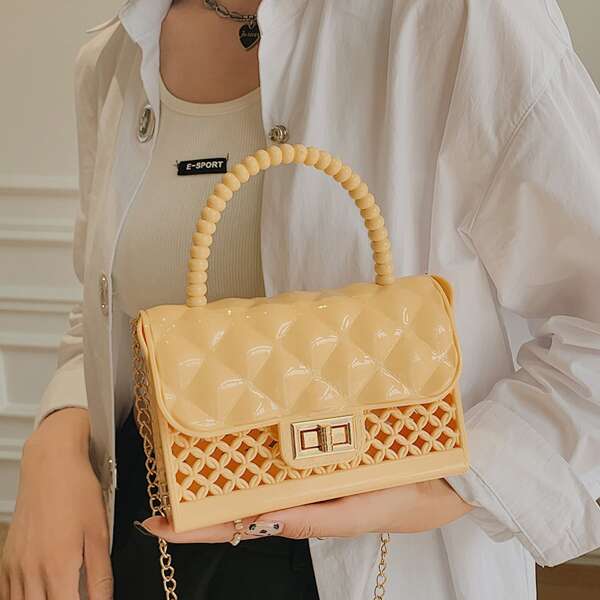 

Hollow Out Design Flap Square Bag, Yellow