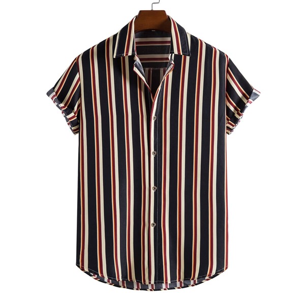 

Men Button Front Striped Shirt, Multicolor