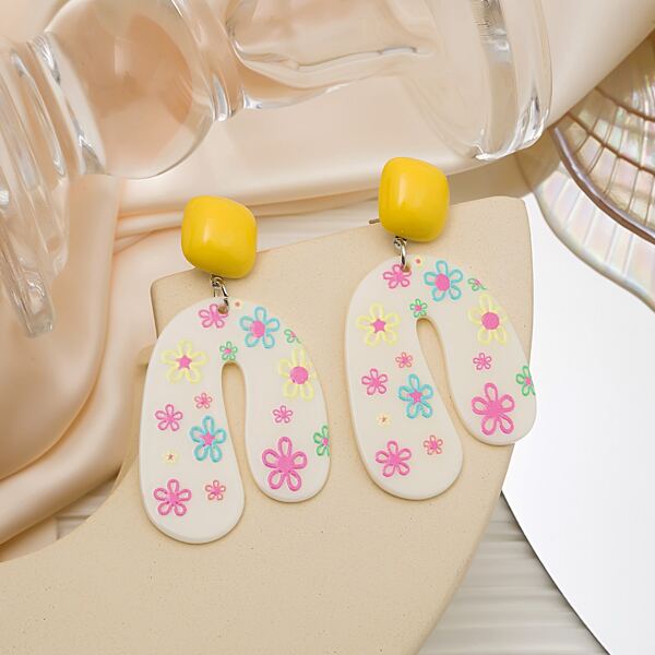 

Flower Pattern Drop Earrings, Multicolor