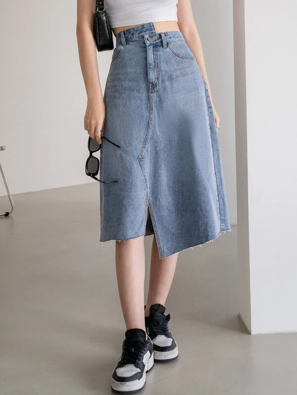 asymmetrical denim skirt