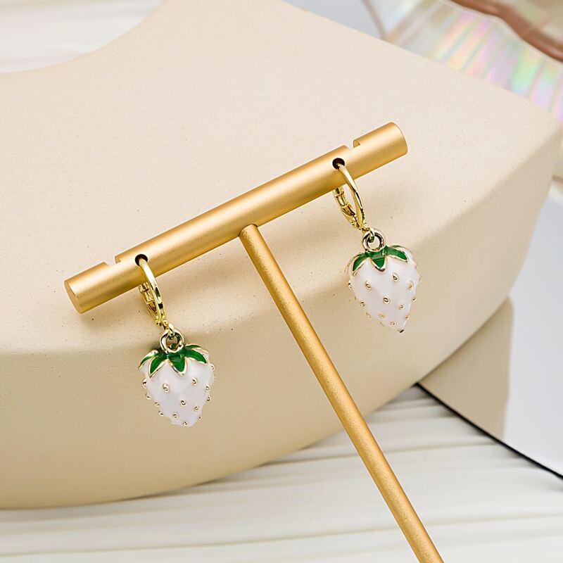 

Strawberry Drop Earrings, White