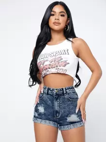 SHEIN Unity Light Wash Cuffed Denim Shorts - Medium Wash - View 5