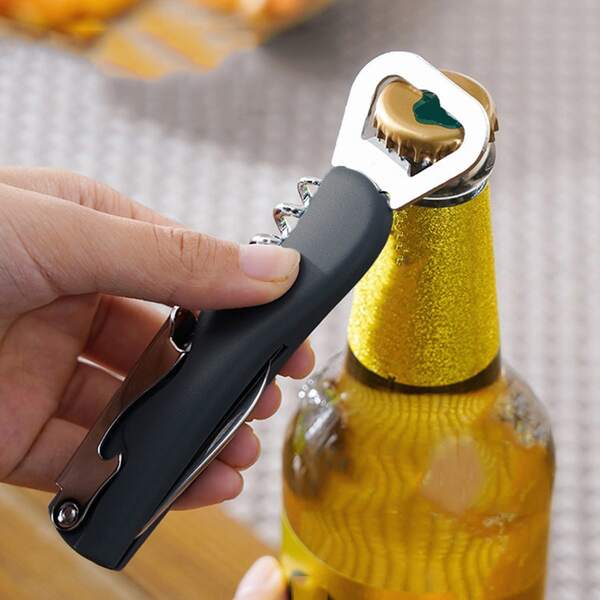 

1pc Kitchen Multifunction Wine Opener, Black