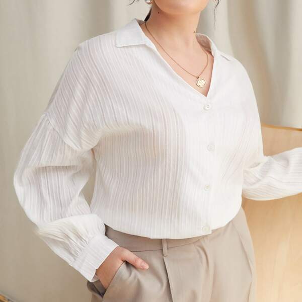 

Plus Drop Shoulder Button Front Blouse, White