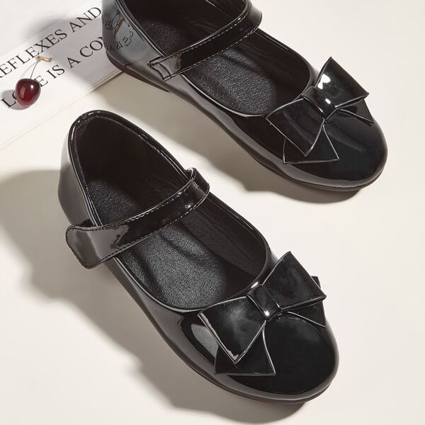 

Girls Bow Decor Mary Jane Flats, Black