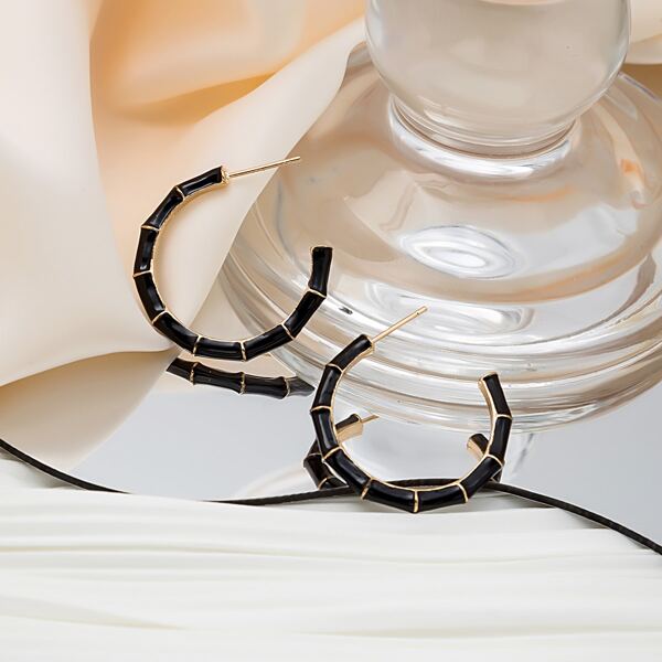 

Bamboo Joint Hoop Earrings, Black