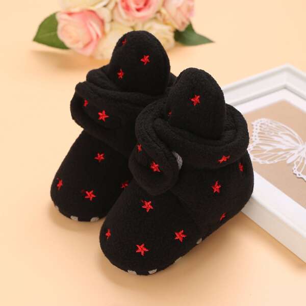

Baby Girl Star Embroidered Boots, Black