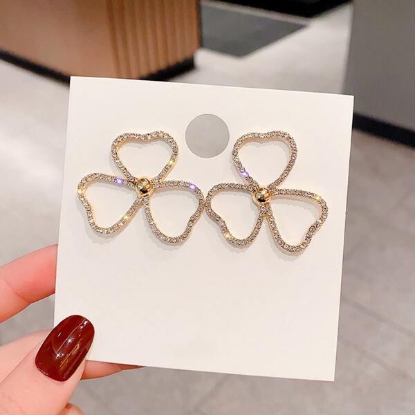 

Rhinestone Clover Earrings, Gold