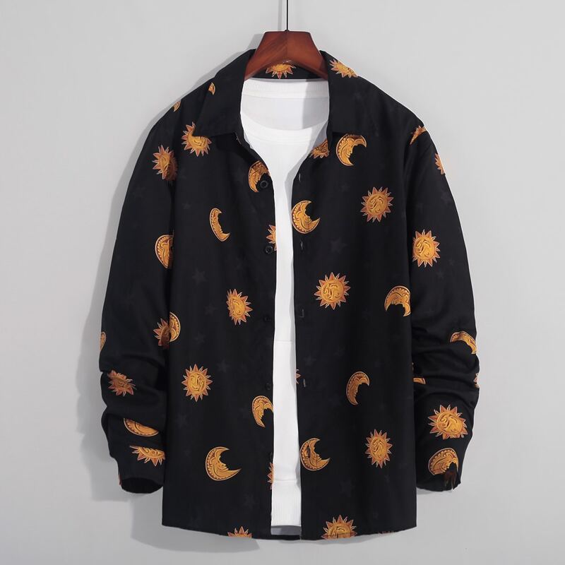 

Guys 1pc Sun & Moon Print Shirt, Black