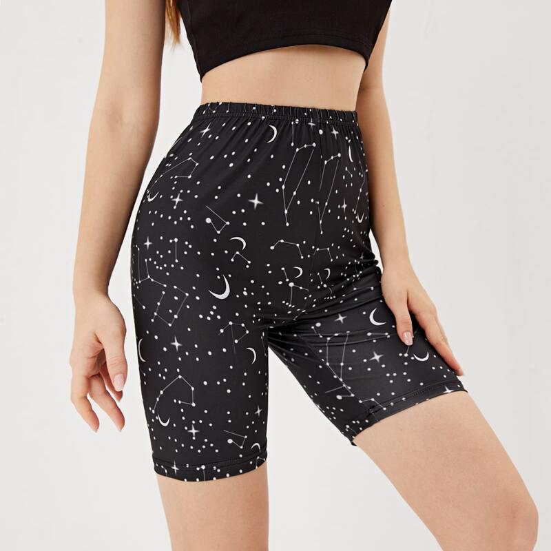 

Sun & Moon Graphic Biker Shorts, Black