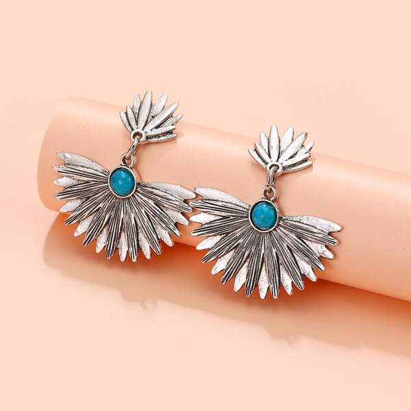 

Flower Design Alloy Drop Earrings, Silver