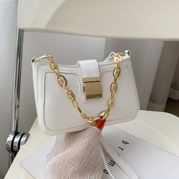 

Metal Decor Chain Satchel Bag, Beige