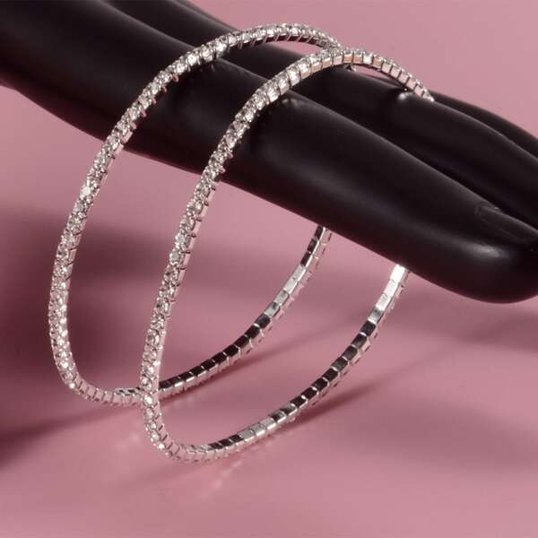 

2pcs Rhinestone Decor Bracelet, Silver