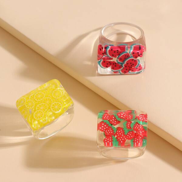 

3pcs Fruit Decor Ring, Clear