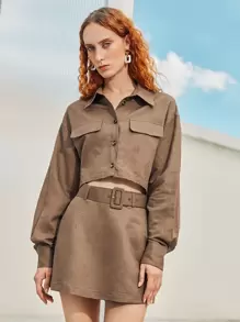 SHEIN Flap Detail Crop Shirt