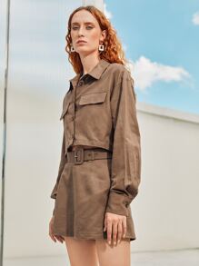 SHEIN Flap Detail Crop Shirt