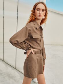 SHEIN Flap Detail Crop Shirt