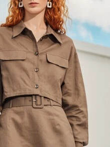 SHEIN Flap Detail Crop Shirt