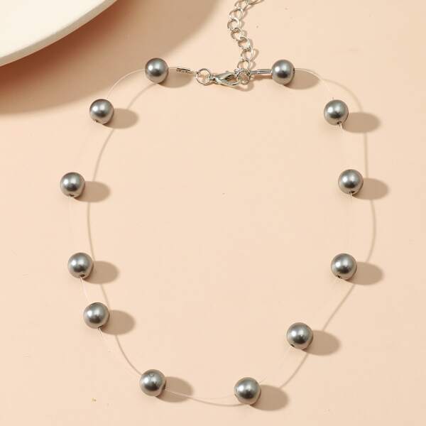 

Faux Pearl Decor Necklace, Grey