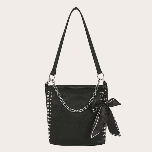 

Studded Decor Bucket Bag, Black