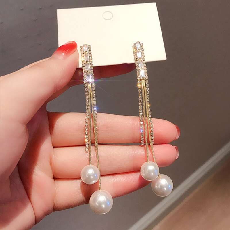 

Faux Pearl Drop Earrings, Gold