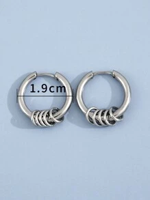 Fashionable and Popular Men Ring Decor Hoop Earrings Stainless Steel Punk Hip Pop Style for Jewelry Gift and for a Stylish Look - Silver - View 4