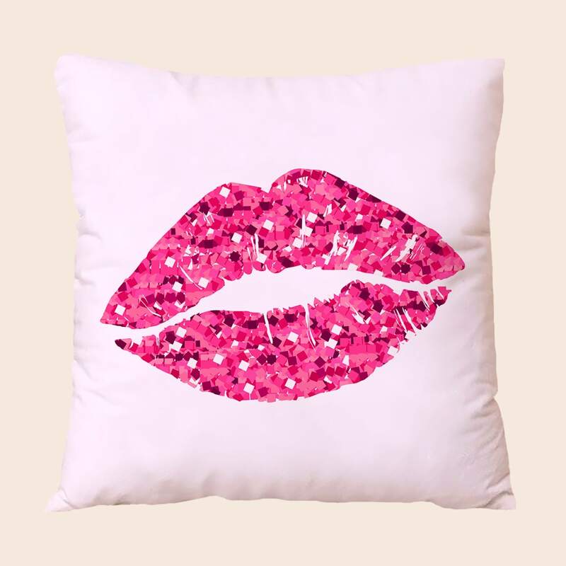 

Lip Print Cushion Cover Without Filler, Pink