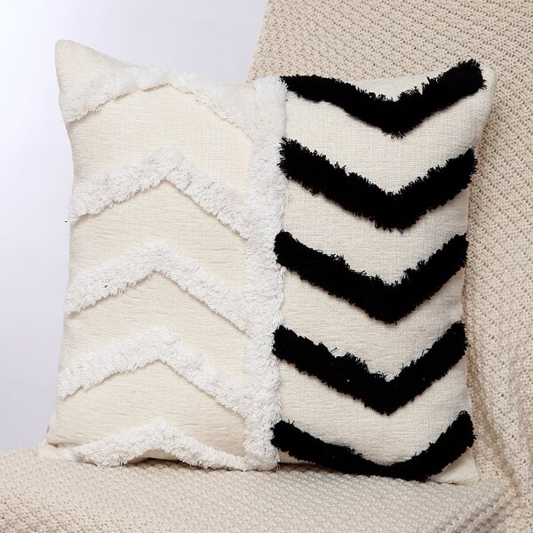 

Tufted Chevron Cushion Cover Without Filler, Black and white