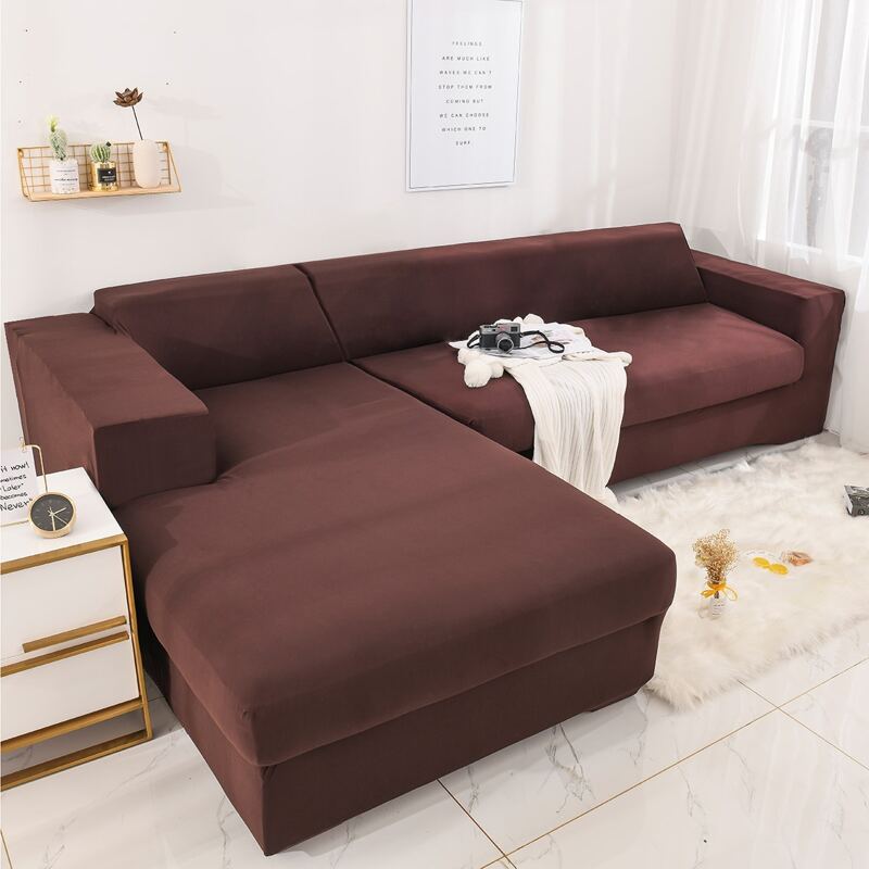 

Solid Color Stretchy Sofa Cover, Coffee brown