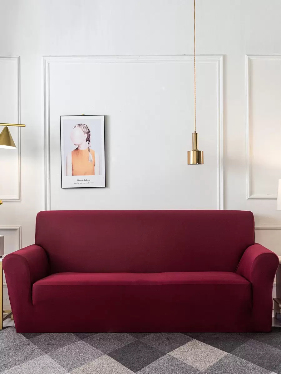 Funda De Sofá Elástica De Color Sólido - Burdeos - Ver 1