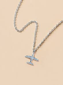 水鑽飛機吊墜項鍊 - 銀色 - 查看 4