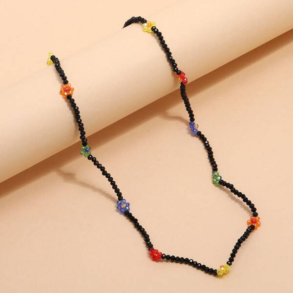 

Flower Decor Beaded Necklace, Multicolor