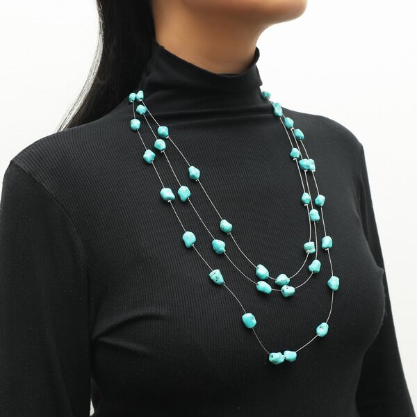 

Stone Decor Layered Necklace, Green