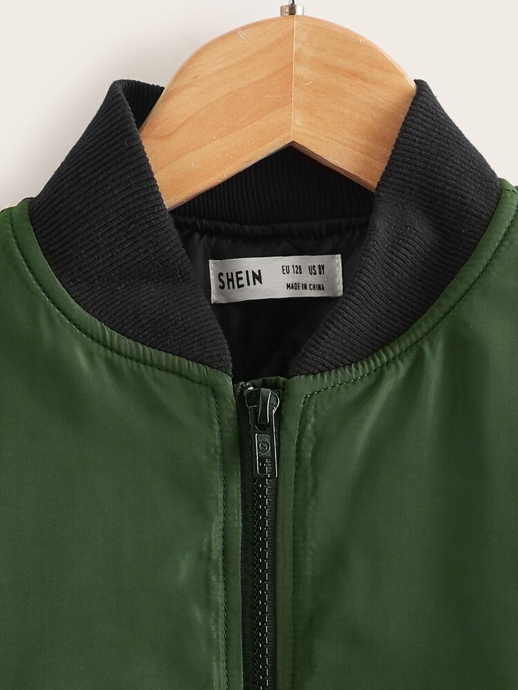 SHEIN Niños Cazadora tipo bomber con diseño de solapa cremallera - Verde militar - Añade 3