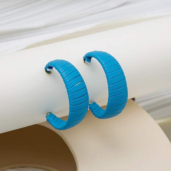 

PU Leather Open Hoop Earrings, Blue
