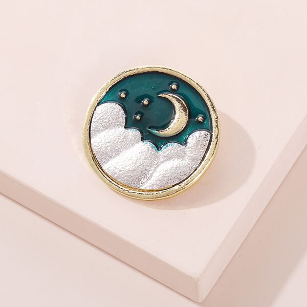 

Moon Decor Round Brooch, Green