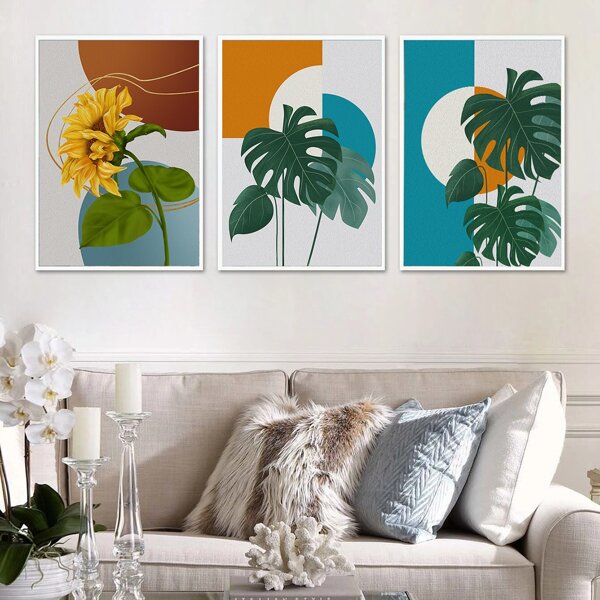 

3pcs Leaf Print Unframed Painting, Multicolor